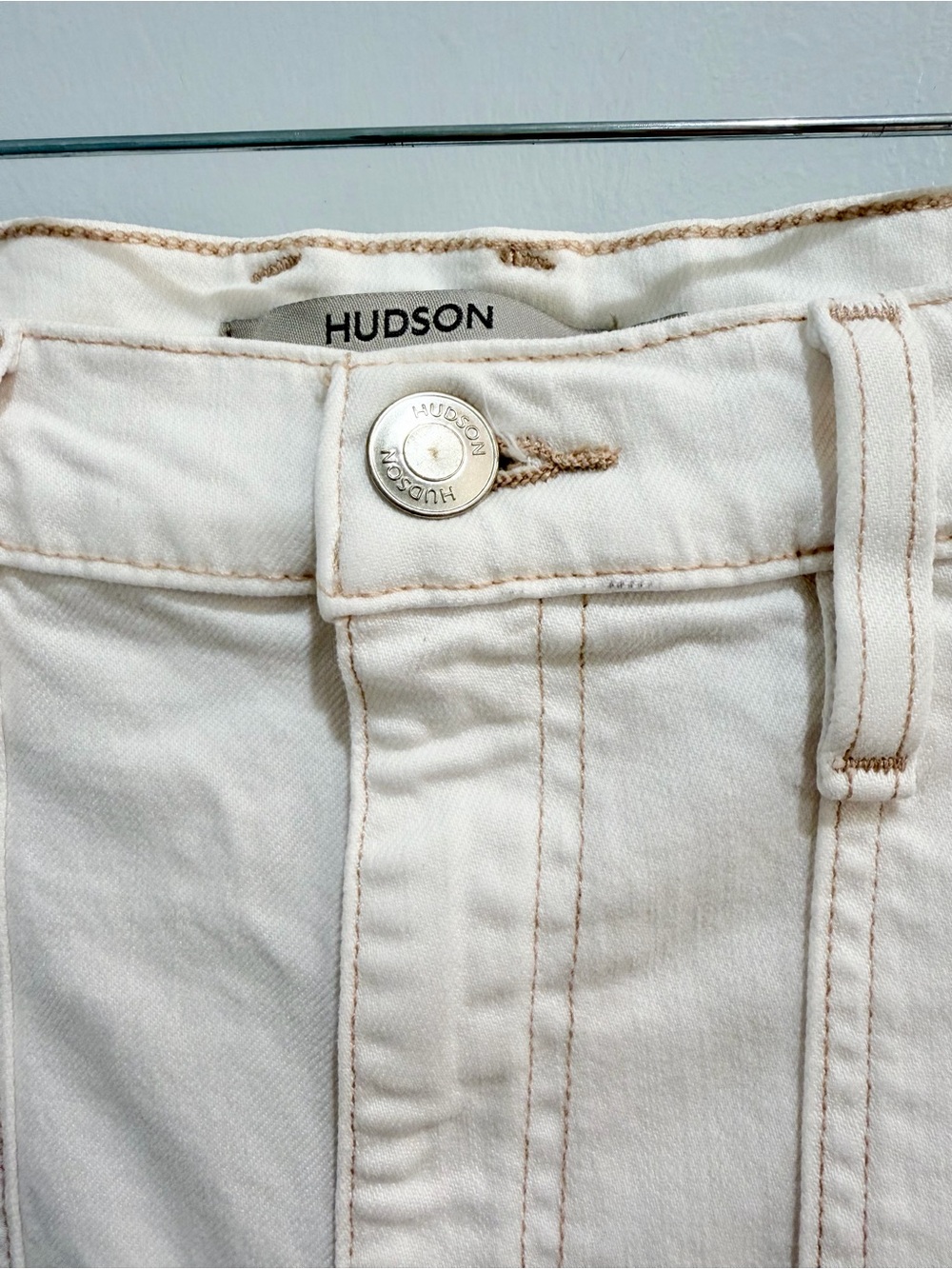 Hudson Jeans Jodie Wide Leg Utility High Rise Pants White Tan Stitching Size 27 - Picture 5 of 15